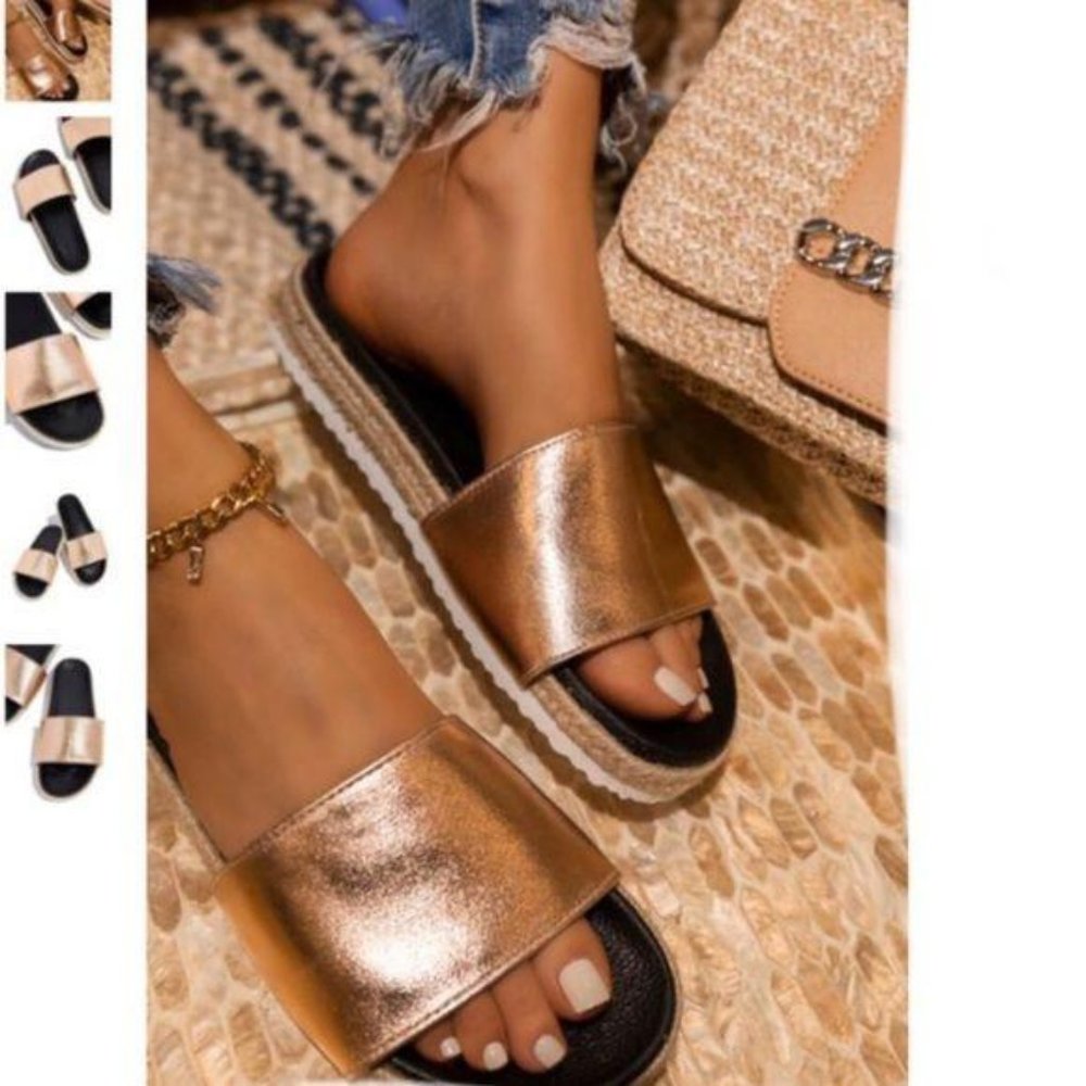 !! RESTOCKED !! Espadrille Slides in Rose Gold - Picture 5 of 5